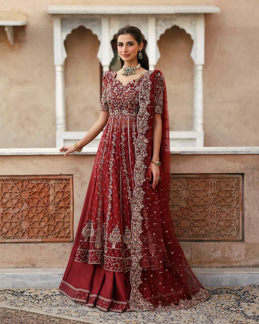 Faiza Saqlain Hand Embellished Organza Party Wear Suit – Model Front View Faiza Saqlain Hand Embellished Organza Party Wear Suit - Model Front Look | Pakistani Designer Replica Wholesale | IQNAZ