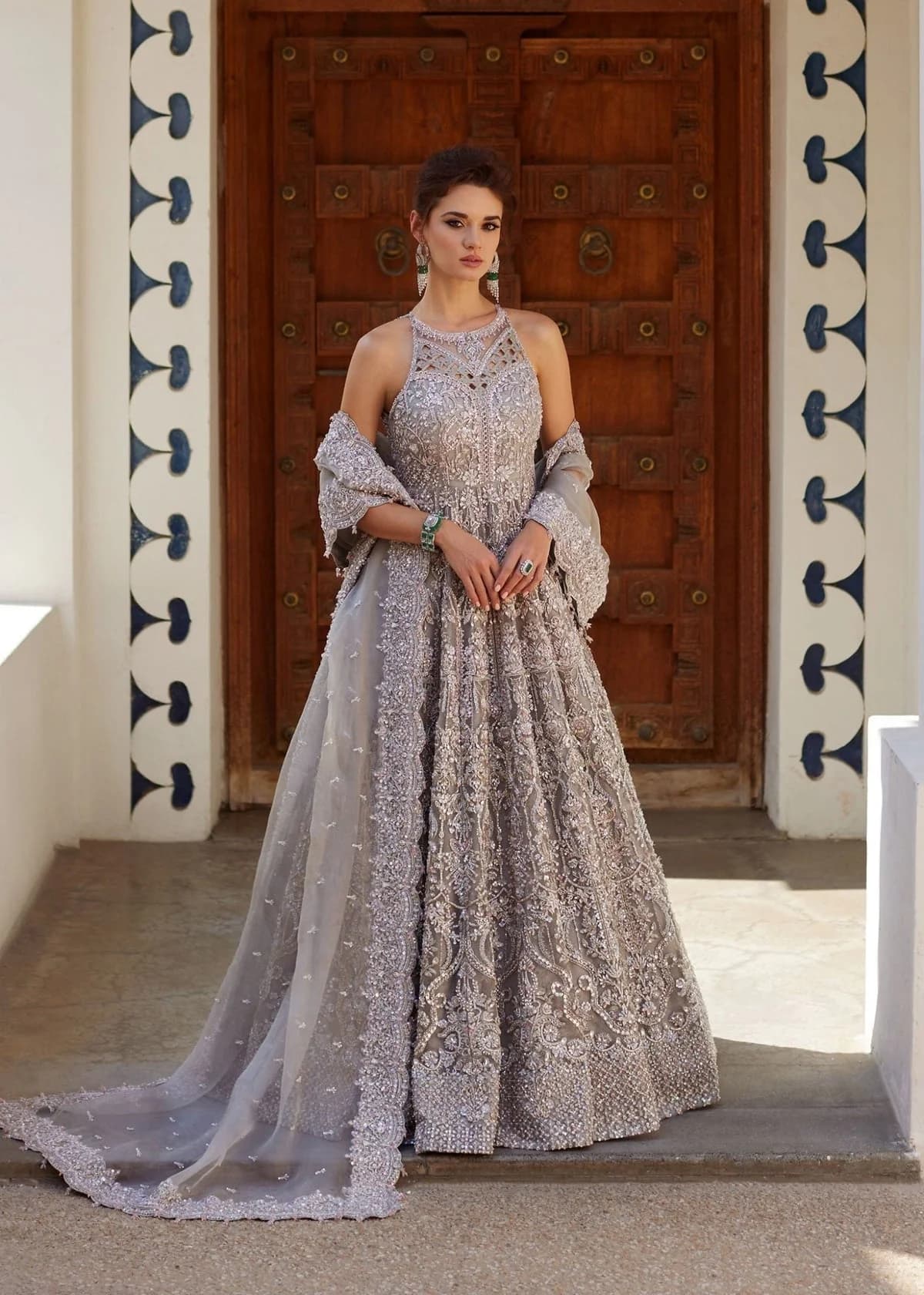 Kanwal Malik Hand Embellished Organza Party Wear Suit – Model Front View Kanwal Malik Hand Embellished Organza Party Wear Suit - Model Front Look | Pakistani Designer Replica Wholesale | IQNAZ
