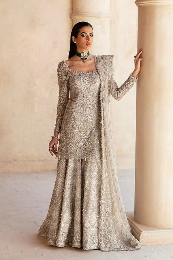 Soraya Opulent Hand Embellished Net Bridal Maxi – Model Front View Soraya Opulent Hand Embellished Net Bridal Maxi - Model Front Look | Pakistani Designer Replica Wholesale | IQNAZ