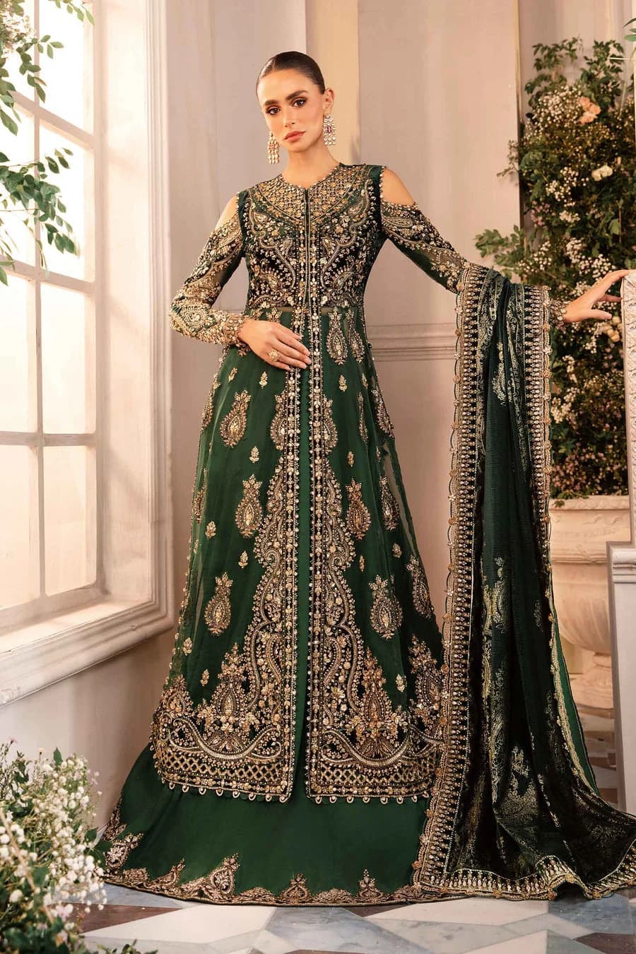 Maria B BD-2904 Hand Embellished Organza Party Wear Suit – Model Front View Maria B BD-2904 Hand Embellished Organza Party Wear Suit - Model Front Look | Pakistani Designer Replica Wholesale | IQNAZ