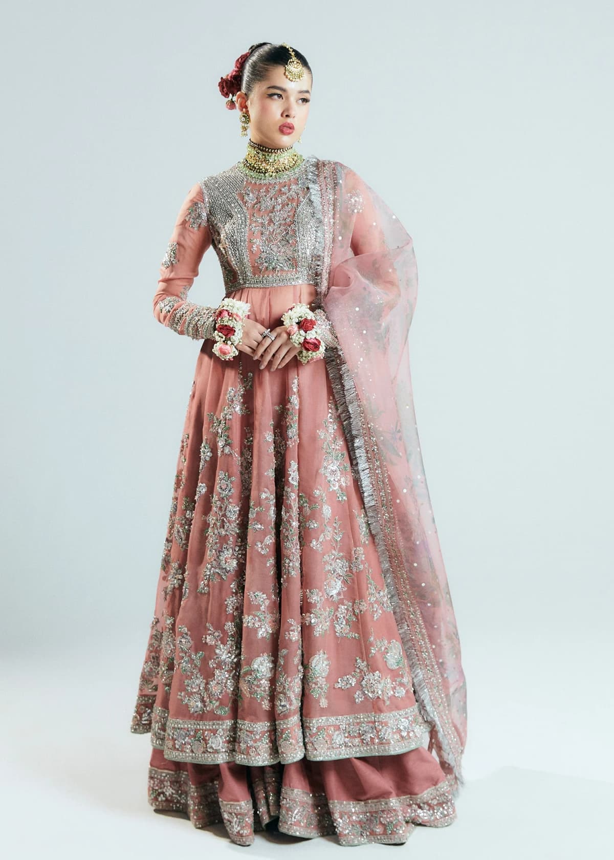Hussain Rehar Tropica Hand Embellished Organza Party Wear Suit – Model Front View Hussain Rehar Tropica Hand Embellished Organza Party Wear Suit - Model Front Look | Pakistani Designer Replica Wholesale | IQNAZ