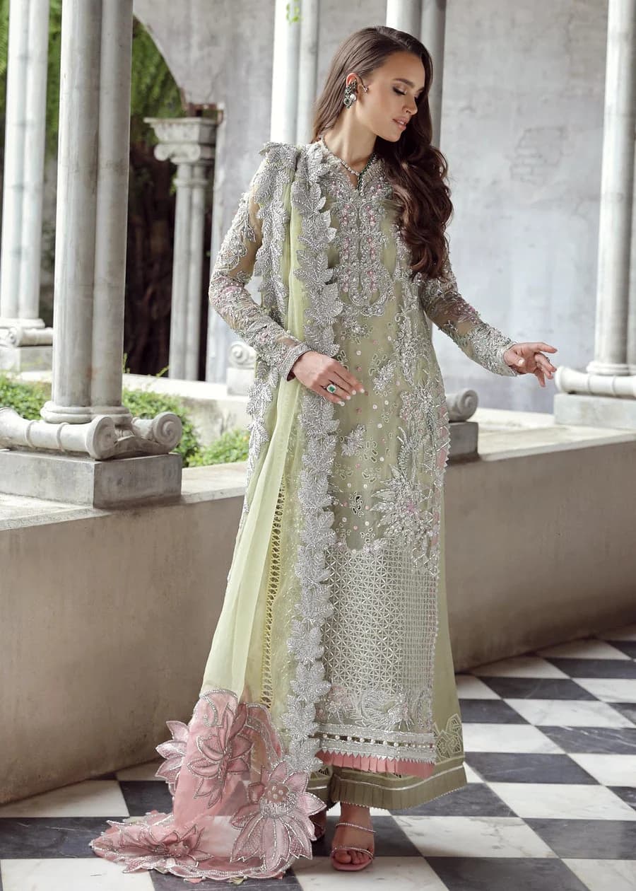 Maryum Hussain Embroidered Organza Party Wear Suit – Model Front View Maryum Hussain Embroidered Organza Party Wear Suit - Model Front Look | Pakistani Designer Replica Wholesale | IQNAZ