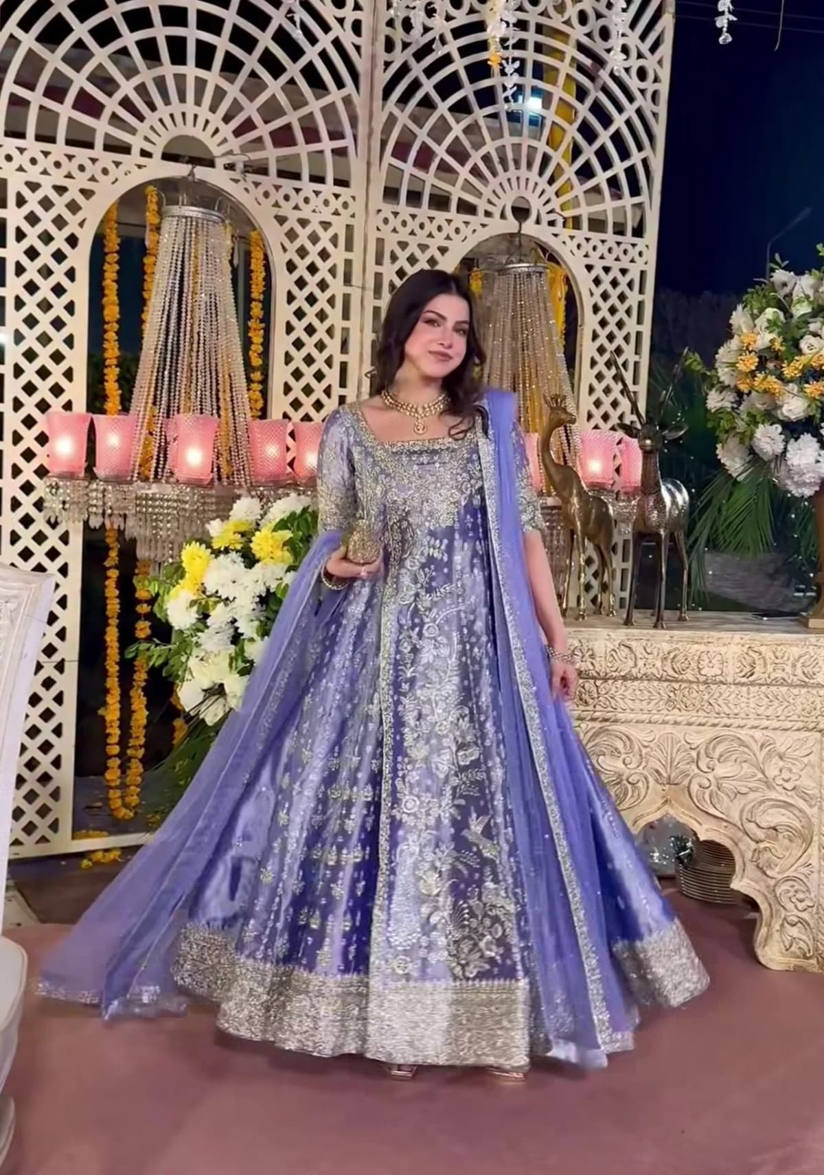 Haris Shakeel Embroidered Net Party Wear Suit – Model Front View Haris Shakeel Embroidered Net Party Wear Suit - Model Front Look | Pakistani Designer Replica Wholesale | IQNAZ
