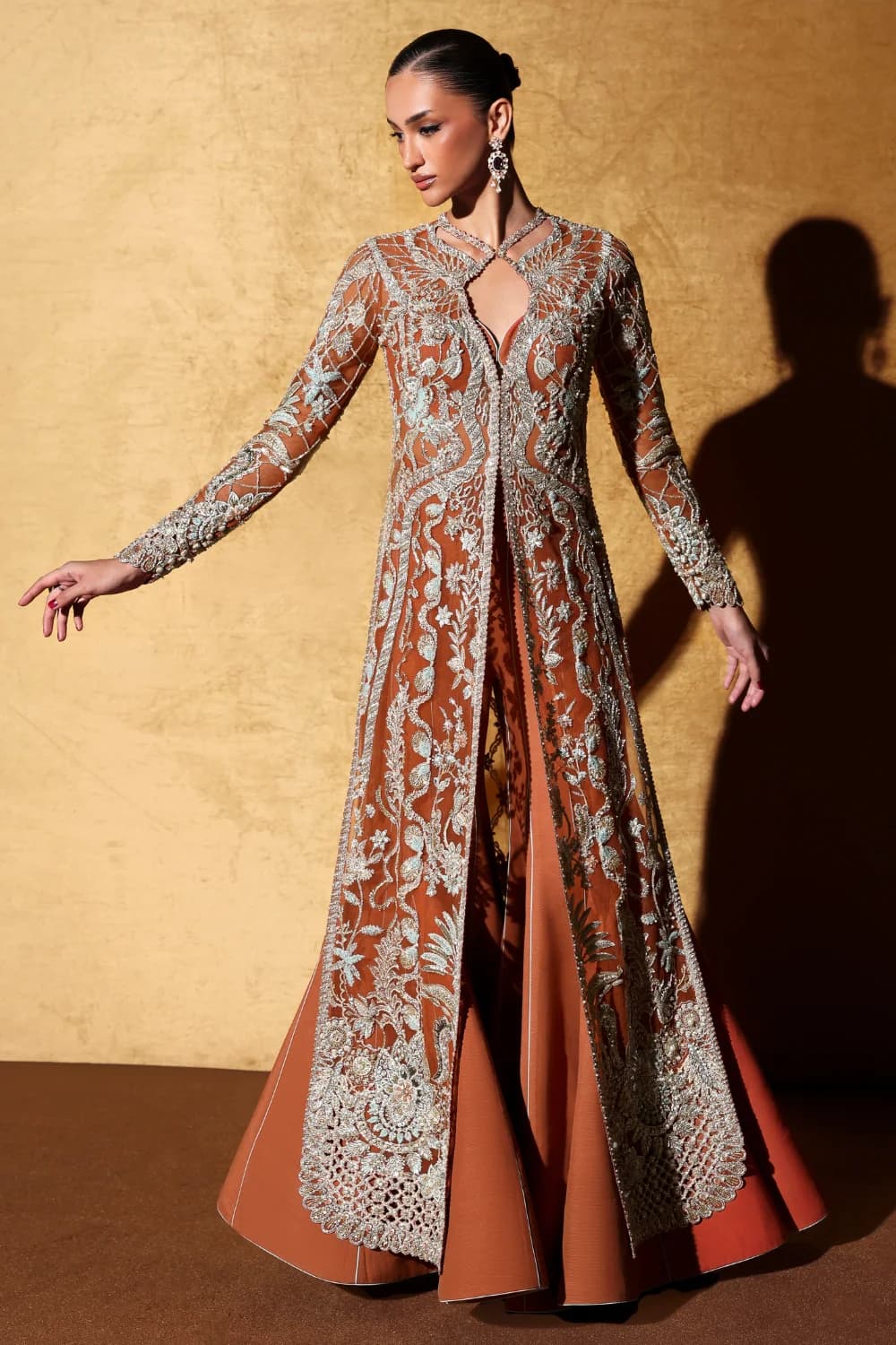 Soraya Veyra Hand Embellished Net Bridal Maxi – Model Front View Soraya Veyra Hand Embellished Net Bridal Maxi - Model Front Look | Pakistani Designer Replica Wholesale | IQNAZ