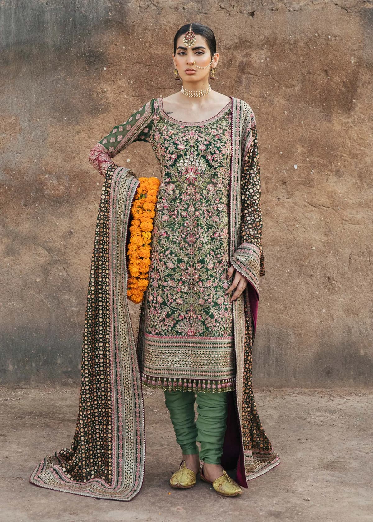 Hussain Rehar Zeenat Hand Embellished Organza Party Wear Suit – Model Front View Hussain Rehar Zeenat Hand Embellished Organza Party Wear Suit - Model Front Look | Pakistani Designer Replica Wholesale | IQNAZ
