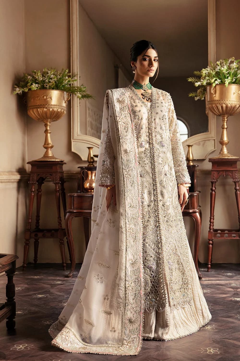 Soraya Miel Embroidered Organza Party Wear Suit – Model Front View Soraya Miel Embroidered Organza Party Wear Suit - Model Front Look | Pakistani Designer Replica Wholesale | IQNAZ